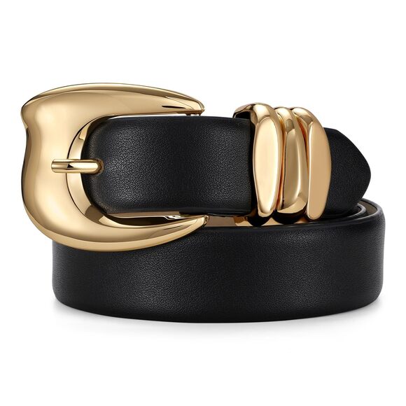 Τrіwоrks Accessories - Women's Leather Belt For Jeans Pants Fashion Faux Leather With Gold 7654